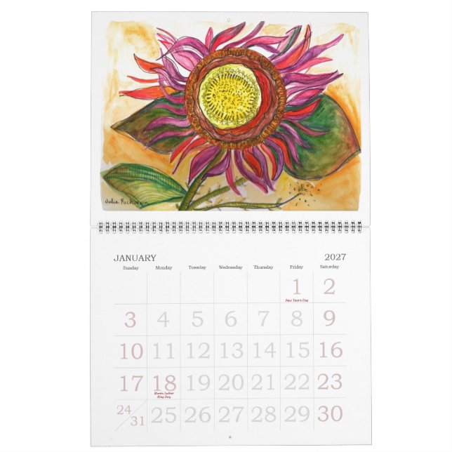 Artistic Flowers Calendar (Jan 2027)