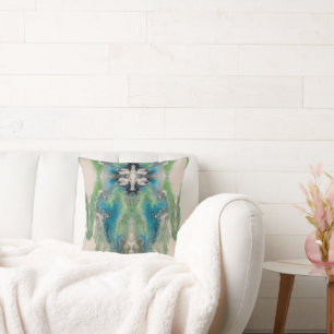 Artistic Fluid Abstract in Aqua & Green Cushion