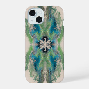 Artistic Fluid Abstract in Aqua & Green iPhone 15 Case