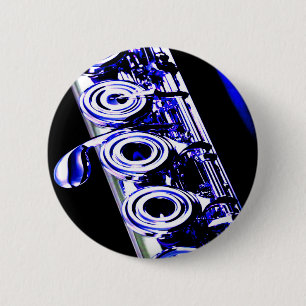 Artistic Flute Silver Metal Beautiful Fun 6 Cm Round Badge