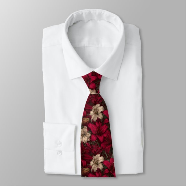 Artistic For Him Lilies Flower Tie (Tied)