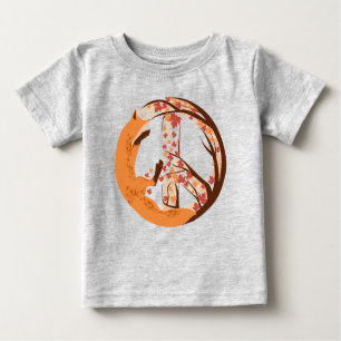 Artistic Fox Peace Sign Autumn Leaves Tree Branch Baby T-Shirt