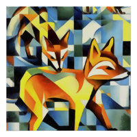 Artistic Foxes In A Geometric Art Style