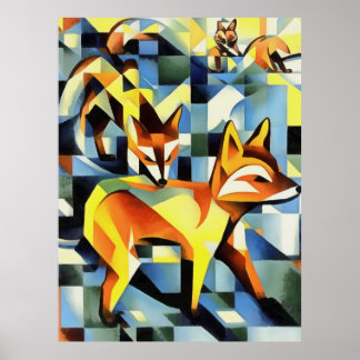 Artistic Foxes In A Geometric Art Style Poster