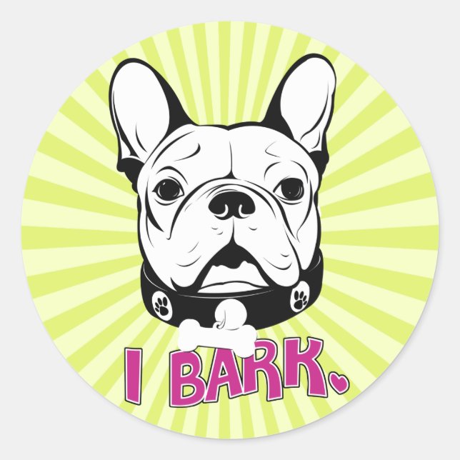 Artistic French Bulldog "Bark" Design Classic Round Sticker (Front)