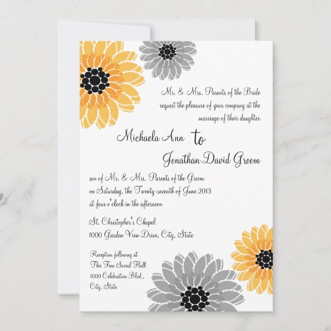 Artistic Garden yellow and grey Wedding Invitation (Front)