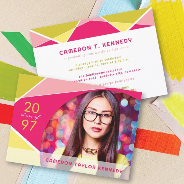 Artistic Geo Colour Blocks Photo Graduation Party Invitation (Creator Uploaded)