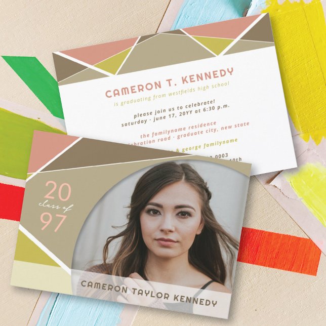 Artistic Geo Colour Blocks Photo Graduation Party Invitation (Creator Uploaded)