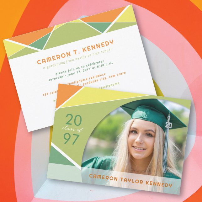 Artistic Geo Colour Blocks Photo Graduation Party Invitation (Creator Uploaded)
