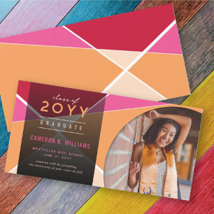 Artistic Geometric Colour Blocks Photo Graduation Announcement