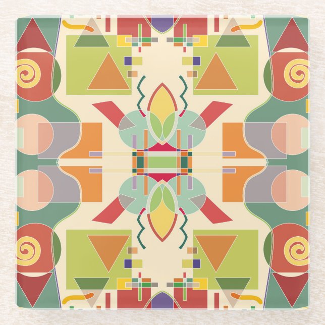 Artistic Geometric: Colourful Seamless Pattern Glass Coaster (Front)