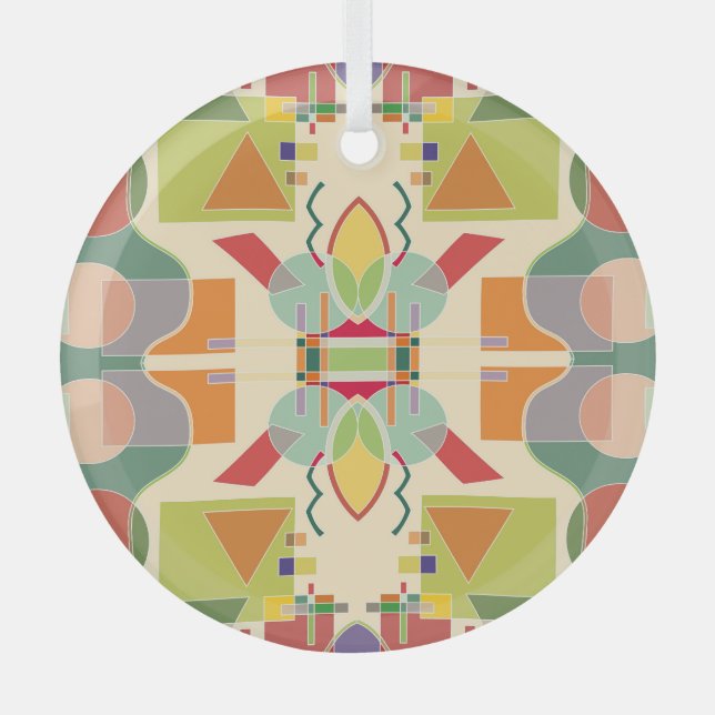 Artistic Geometric: Colourful Seamless Pattern Glass Tree Decoration (Front)