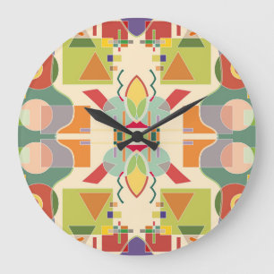 Artistic Geometric: Colourful Seamless Pattern Large Clock