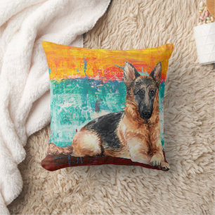 Artistic German Shepherd Abstract Painting Cushion