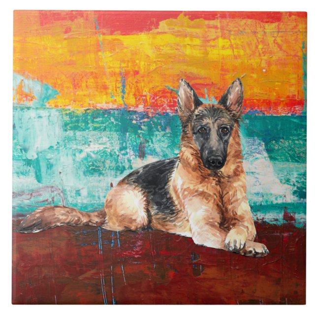 Artistic German Shepherd Abstract Painting  Tile (Front)
