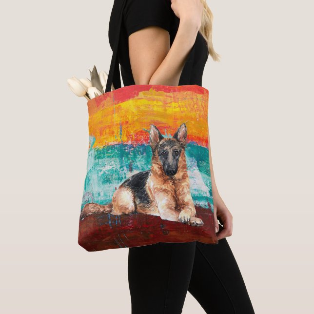 Artistic German Shepherd Abstract Painting  Tote Bag (Close Up)
