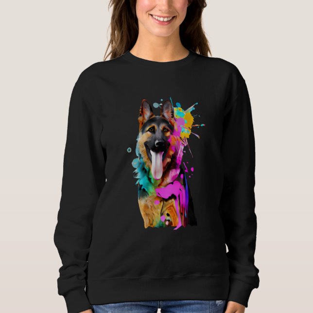 Artistic German Shepherd with Paint Splashes Sweatshirt (Front)
