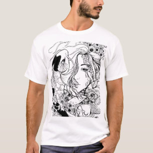 Artistic Girl Portrait Line Art T-Shirt