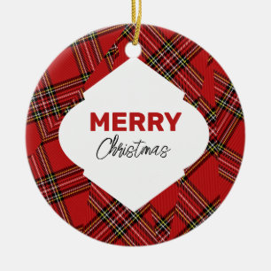 Artistic Glitter Merry Christmas Red Plaid Ceramic Tree Decoration