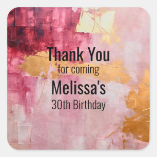 Artistic Gold and Pink Abstract Birthday Thank You Square Sticker