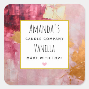 Artistic Gold and Pink Abstract Candle Business Square Sticker