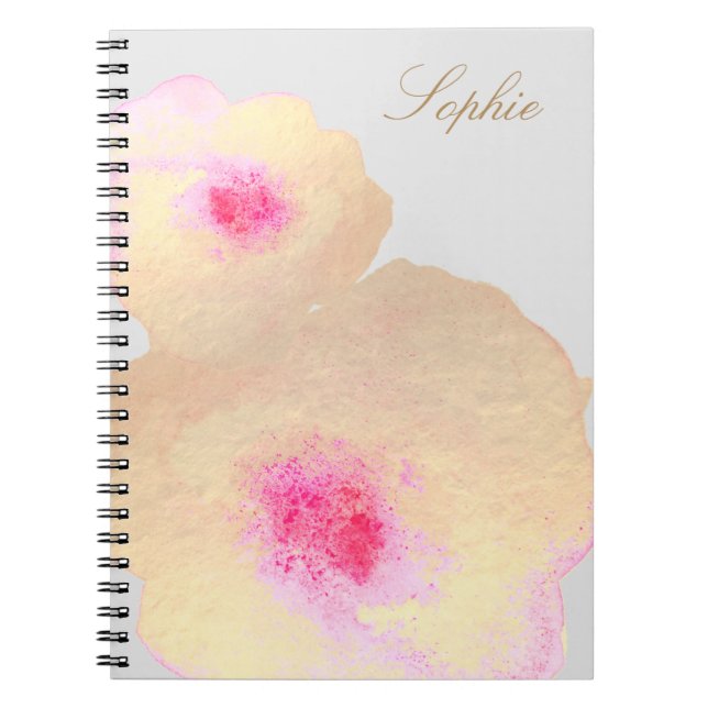 Artistic Gold Floral Watercolor Art Personalised Spiral Notebook (Front)