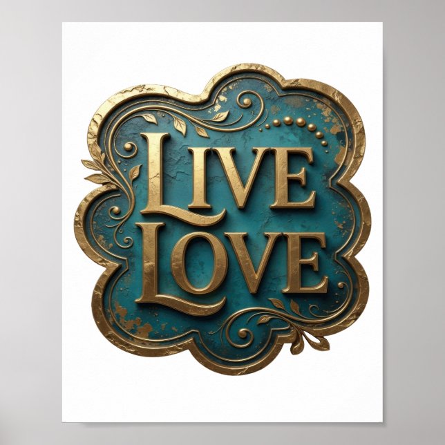 Artistic Gold LIVE LOVE 3D Text Art Poster (Front)