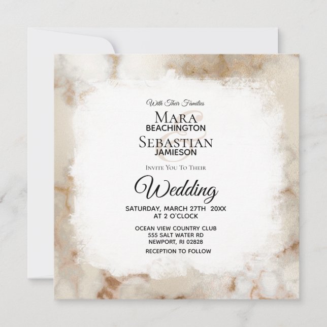 *~ Artistic Gold Marble Veins AR2 Wedding Invitation (Front)