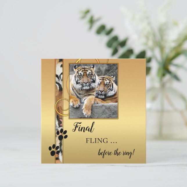 Artistic Gold Tiger Bachelorette Party Invitation (Standing Front)