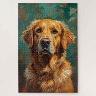 Artistic Golden Dog Portrait Vibrant Oil Painting Jigsaw Puzzle