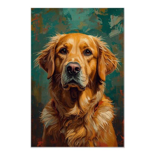 Artistic Golden Dog Portrait Vibrant Oil Painting Poster (Front)