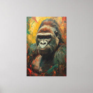 Artistic Gorilla Portrait Vibrant Oil Painting Canvas Print