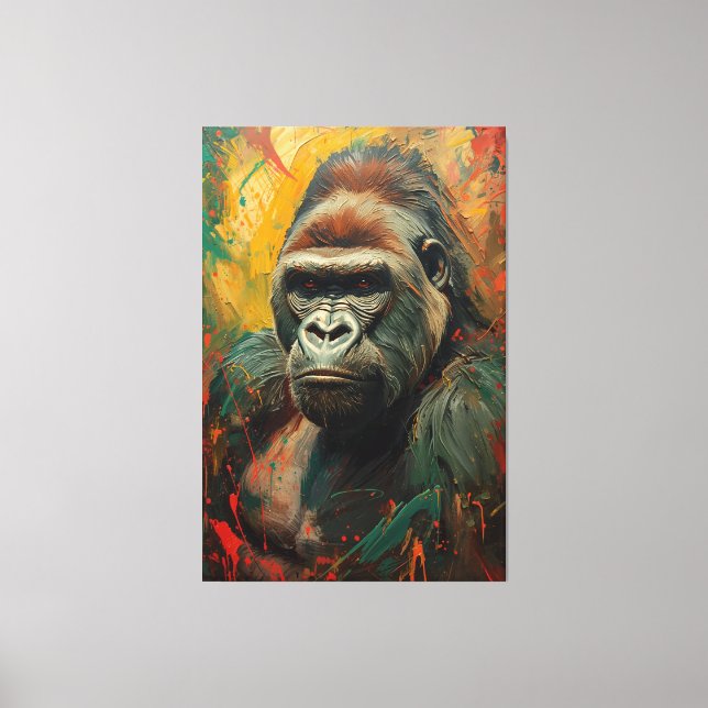 Artistic Gorilla Portrait Vibrant Oil Painting Canvas Print (Front)