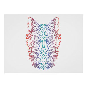 Artistic gradient color wolf face poster