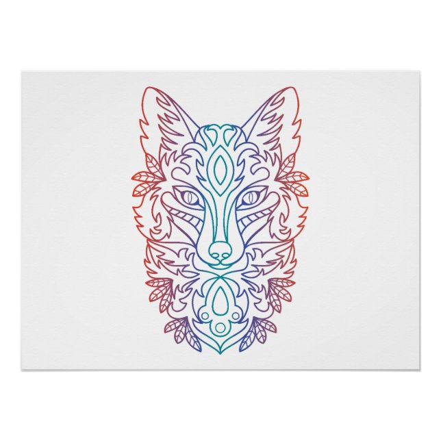 Artistic gradient color wolf face poster (Front)