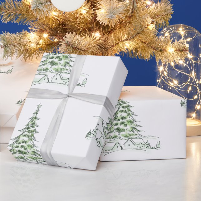Artistic graphic drawing Christmas trees modern  Wrapping Paper (Holidays)