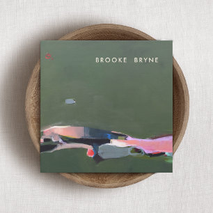 Artistic Green Abstract Painting Background Square Business Card