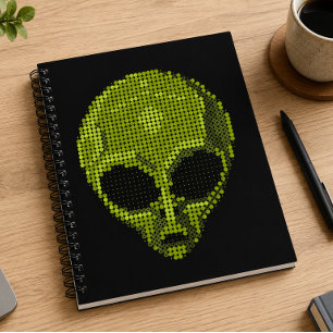 Artistic Green Alien Head on Black Background Notebook