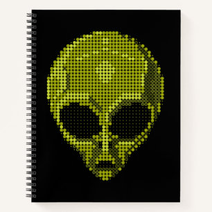 Artistic Green Alien Head on Black Background Notebook