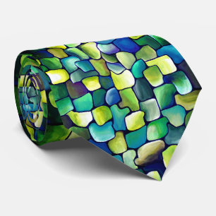 Artistic Green Blue Mosaic Business Pattern Tie