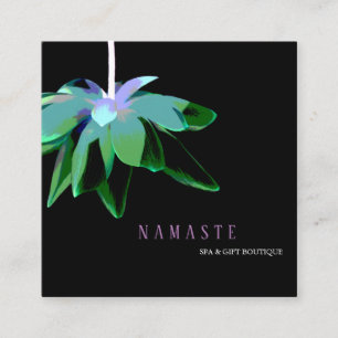 Artistic Green Lotus Flower Dark Floral  © Square Business Card