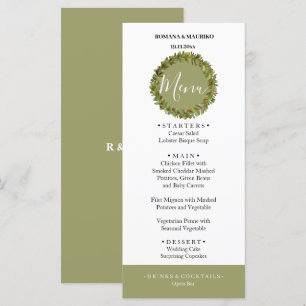 Artistic Green Watercolor Wreath Hand-painted Menu