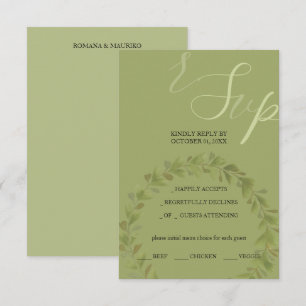 Artistic Green Watercolor Wreath Hand-painted RSVP Card