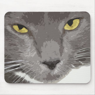 Artistic Grey Cat Face Mouse Pad