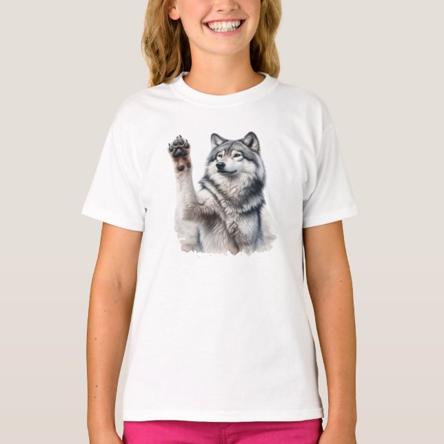 Artistic Grey Wolf in watercolor T-Shirt (Front)