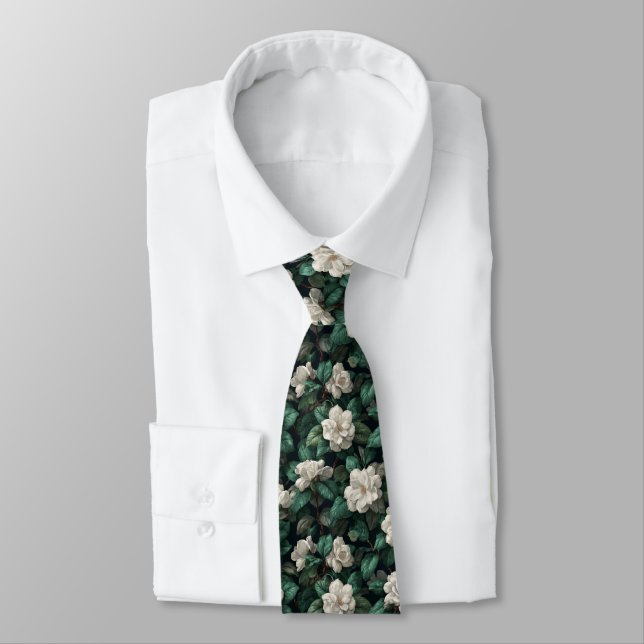 Artistic Groomsman Gift Gardenias Tie (Tied)