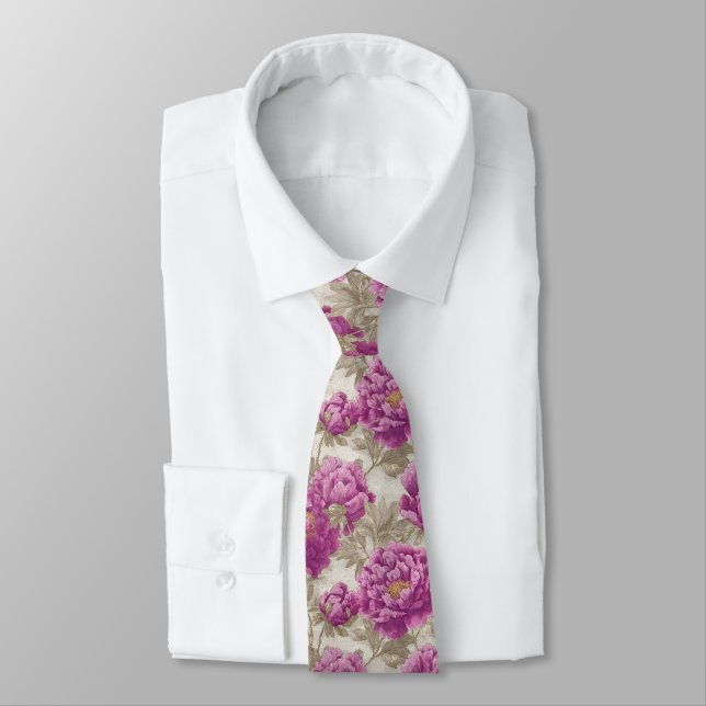 Artistic Groomsmen Peonies Flower Tie (Tied)