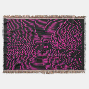 Artistic Halloween Spider Cobweb Doodle In Pink Throw Blanket