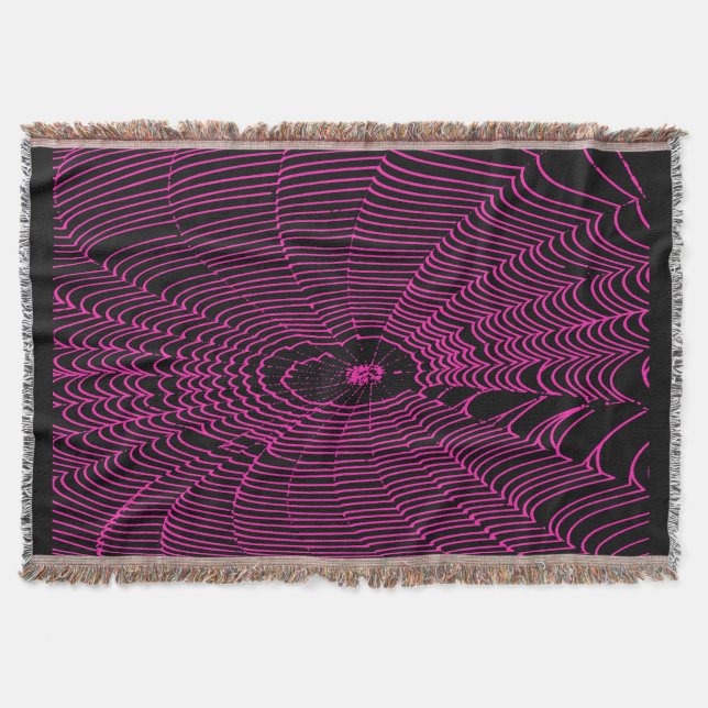 Artistic Halloween Spider Cobweb Doodle In Pink Throw Blanket (Front)