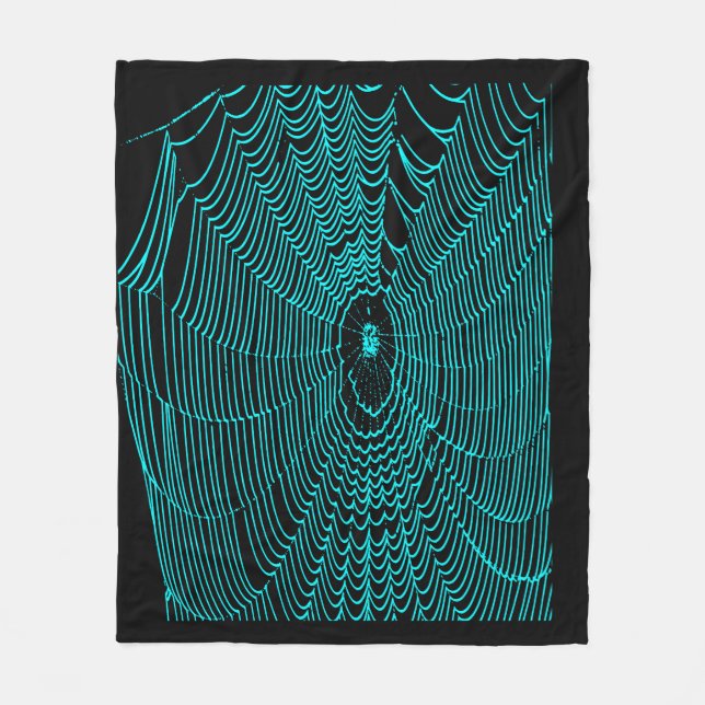 Artistic Halloween Spider Cobweb Doodle In Turquoi Fleece Blanket (Front)